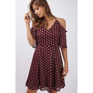 Topshop Burgundy & Gold Cold Shoulder Dress
